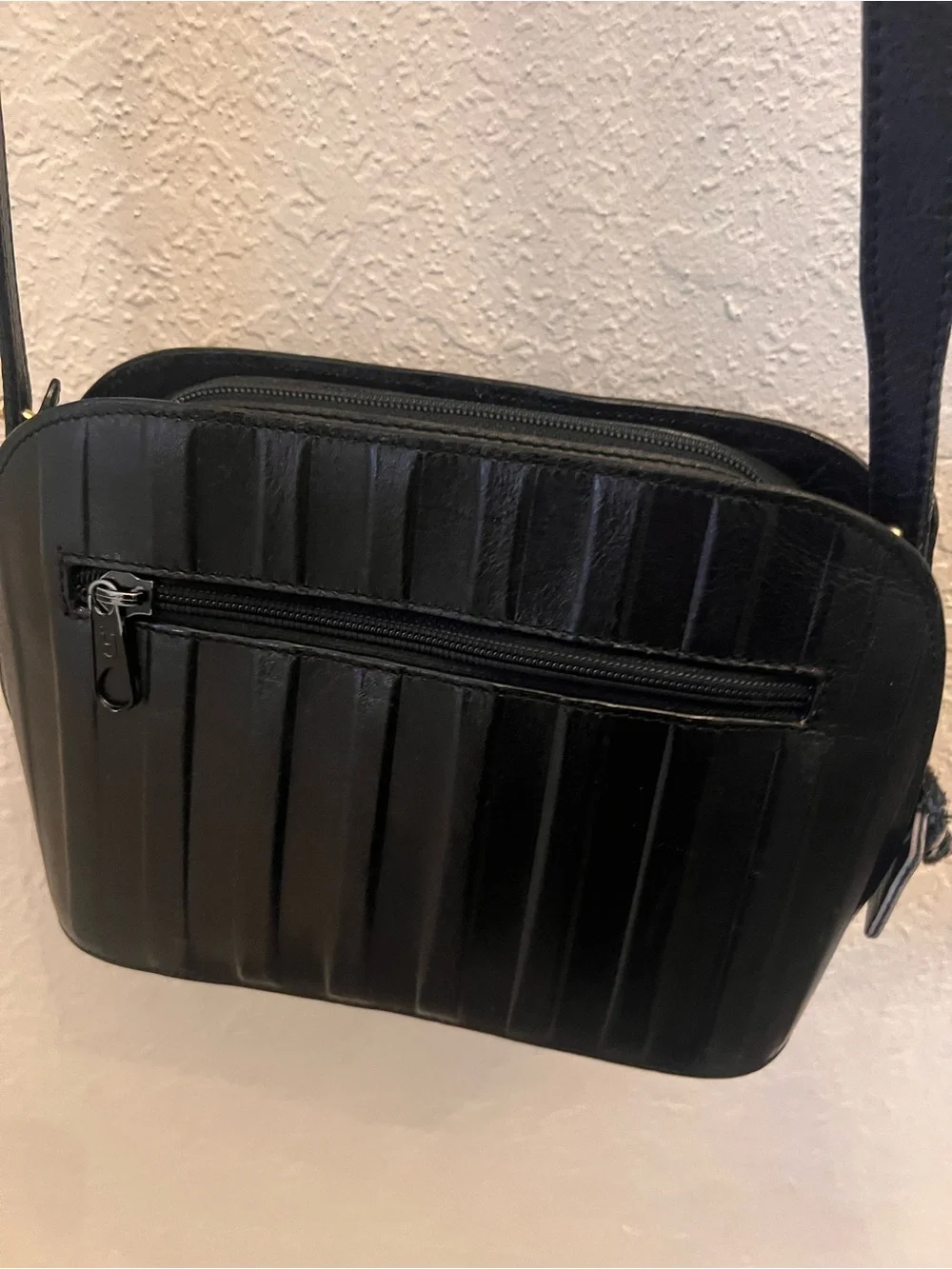 Vintage LAND Genuine Leather Black Crossbody Bag w/ Map Print Lining